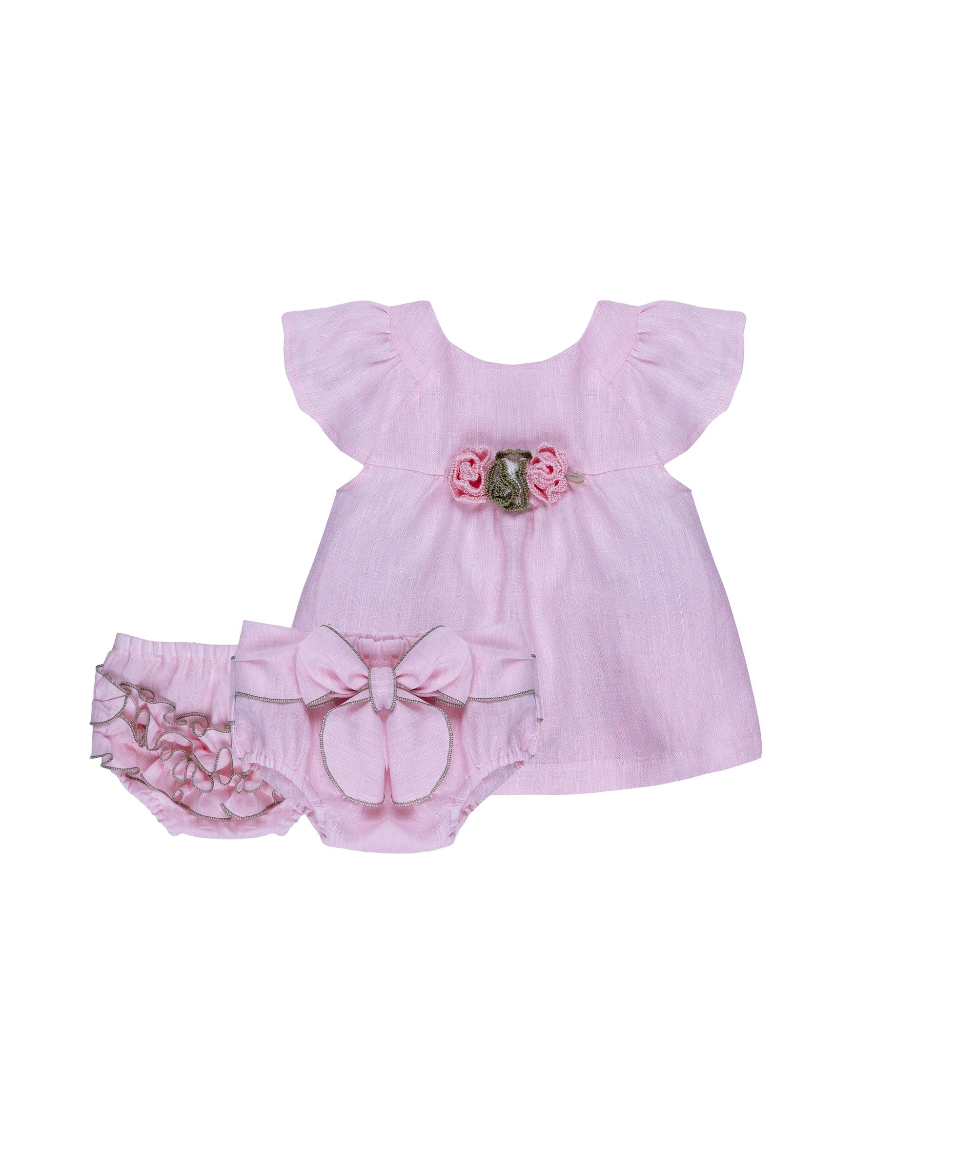 Marlù Abito+Culotte Rosa con Applicazioni per Neonate