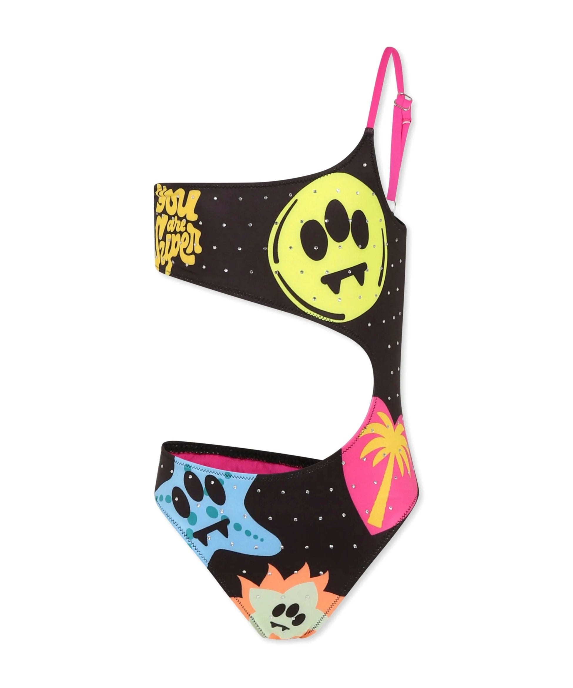 Barrow Kids Costume Monokini Nero con Stampa per Bambine