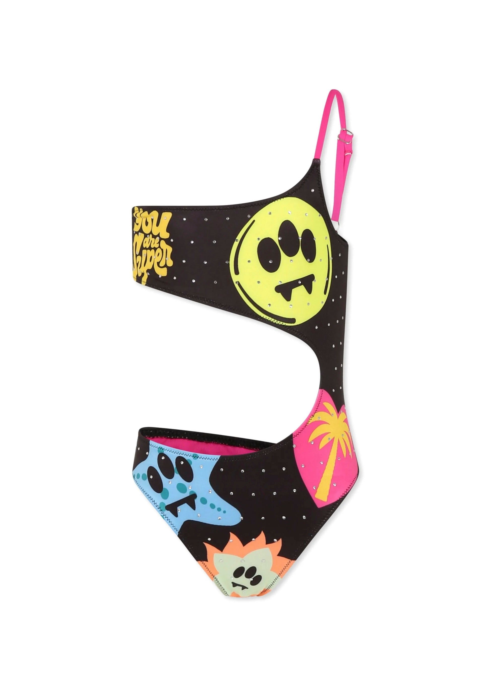 Barrow Kids Costume Monokini Nero con Stampa per Bambine