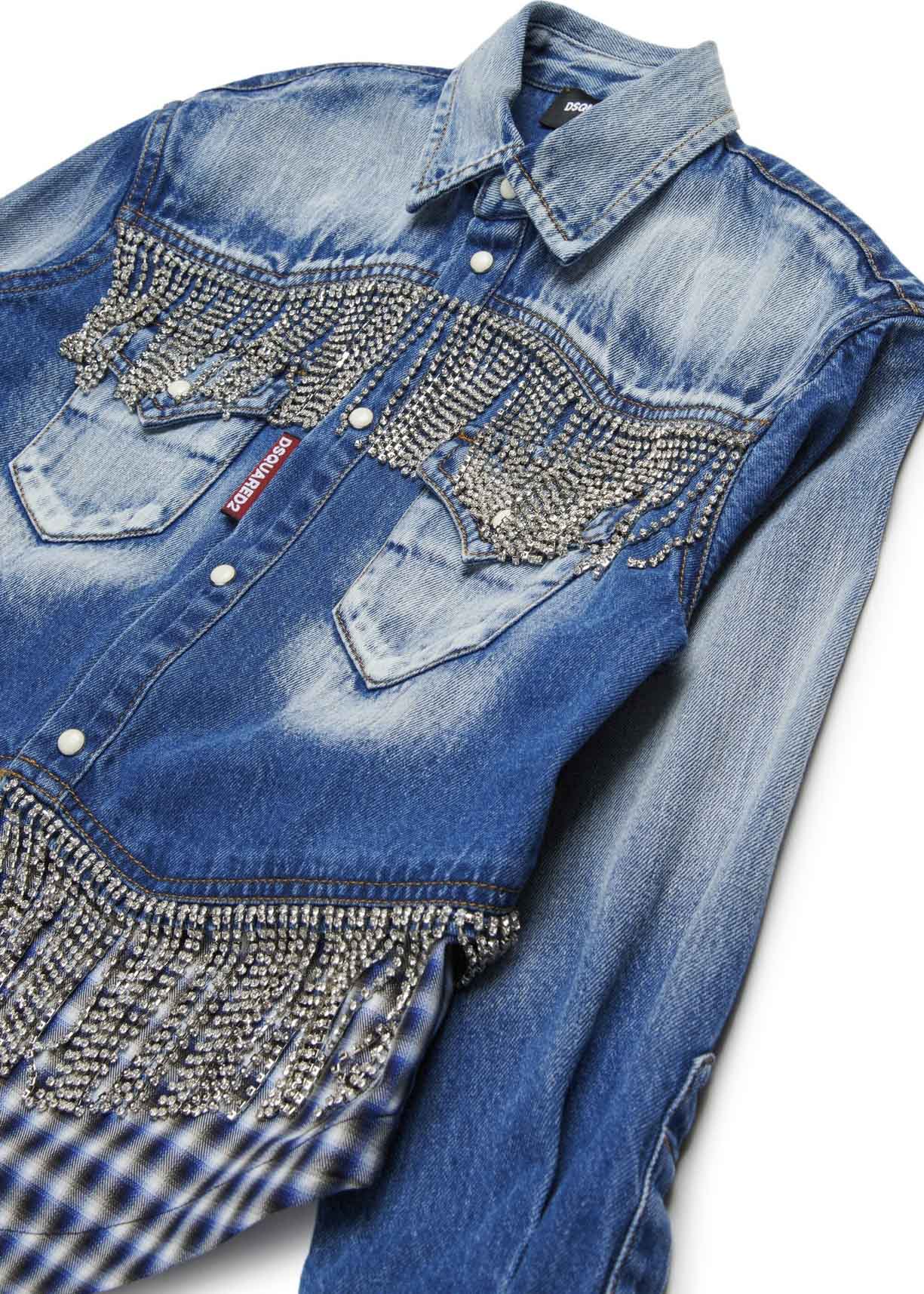 Dsquared2 Kids Camicia Denim Crystal per Bambine (dettaglio)