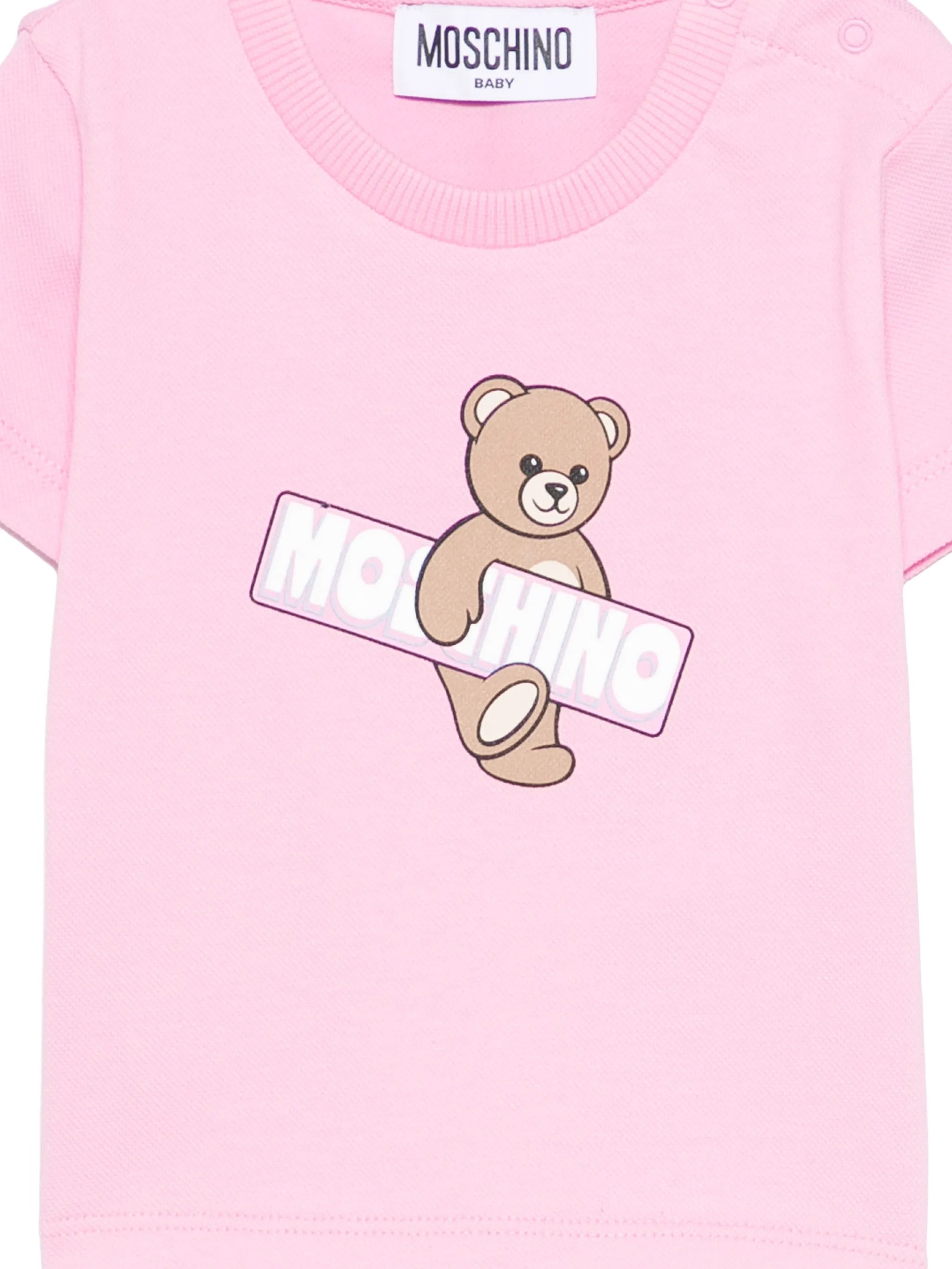 Moschino Kids T-Shirt Rosa con Maxi Logo Teddy per Neonate