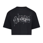 John Richmond Kids T-Shirt Nero Cropped con Logo e Applicazioni per Bambine