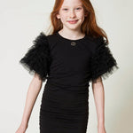 Twinset Kids Abito Corto Drappeggiato con Tulle