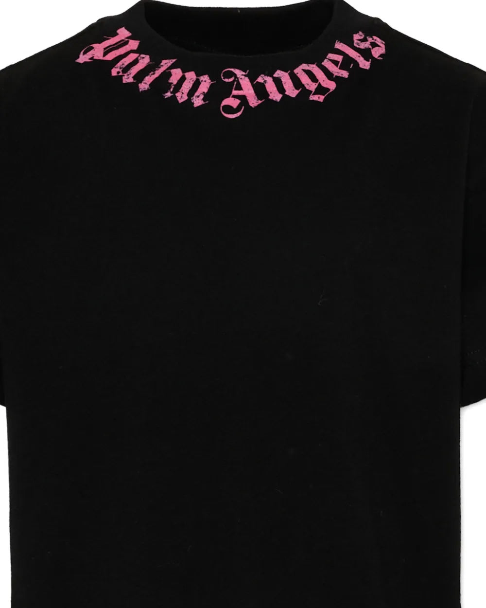 Palm Angels Kids T-Shirt Nera con Logo Rosa per Bambine