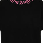 Palm Angels Kids T-Shirt Nera con Logo Rosa per Bambine