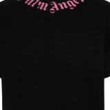 Palm Angels Kids T-Shirt Nera con Logo Rosa per Bambine