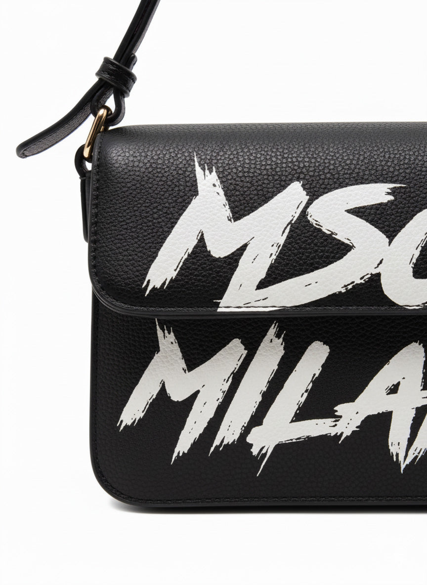 Msgm Kids Borsa con Tracolla Nera con Stampo Maxi Logo a Contrasto per Bambine