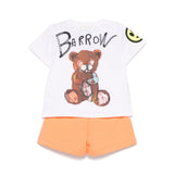 Barrow Kids T-shirt Bianca con Stampa Retro con Shorts Pesca per Neonate