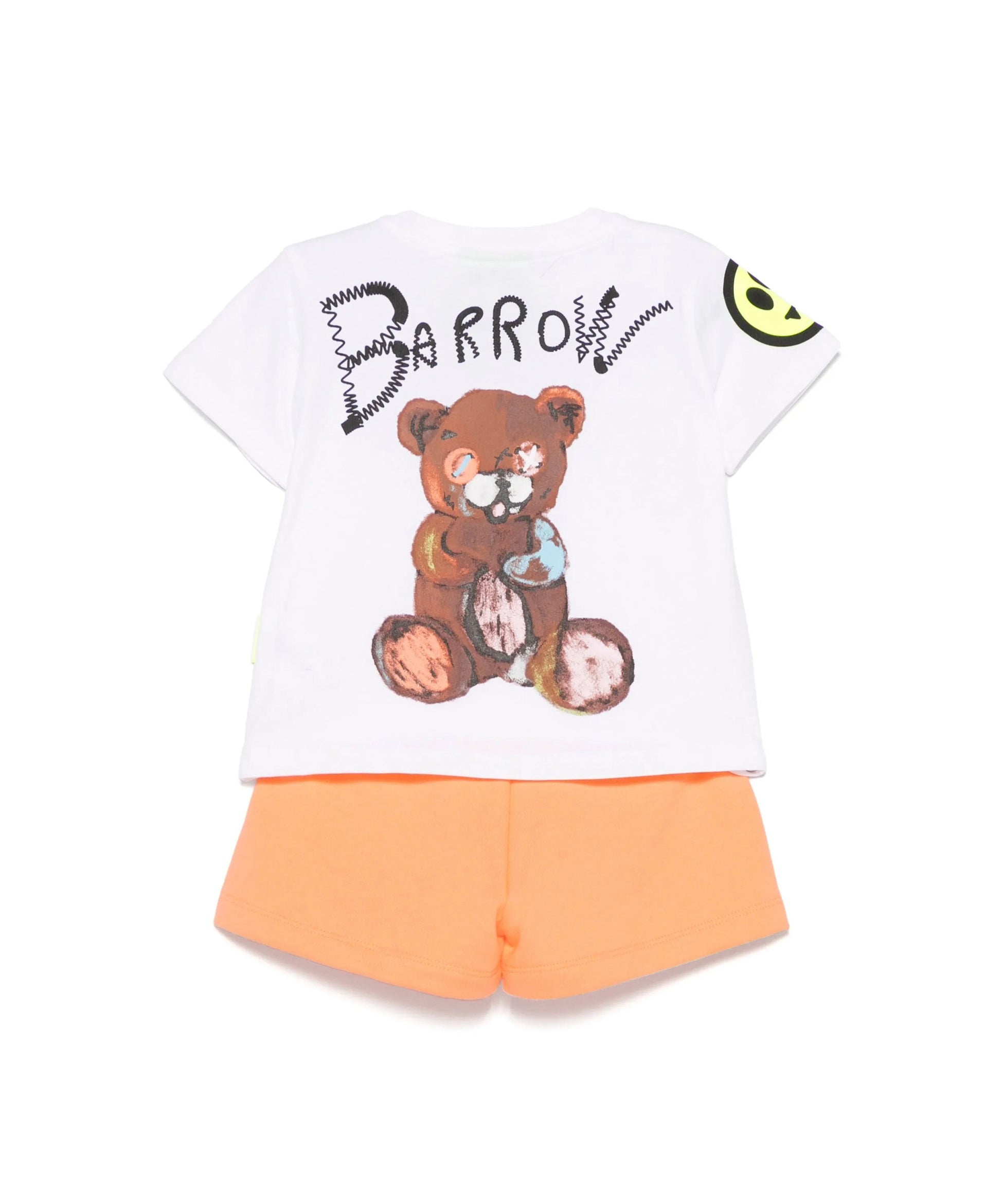 Barrow Kids T-shirt Bianca con Stampa Retro con Shorts Pesca per Neonate