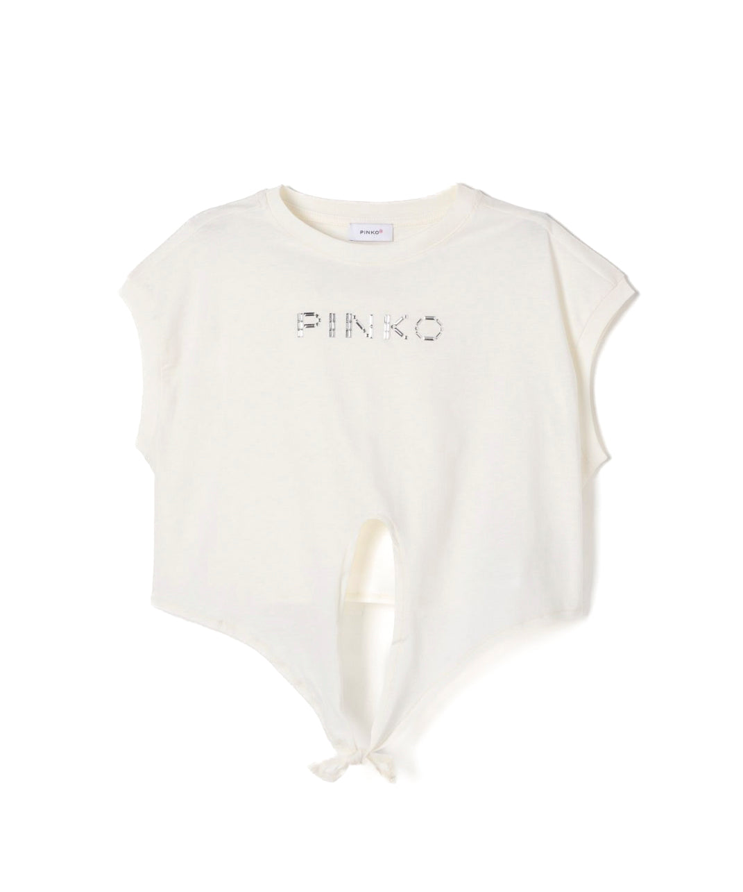Pinko Kids T-shirt Crop con Borchie Bianco/Argento per Bambine