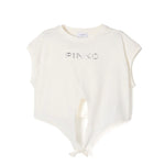 Pinko Kids T-shirt Crop con Borchie Bianco/Argento per Bambine