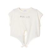 Pinko Kids T-shirt Crop con Borchie Bianco/Argento per Bambine