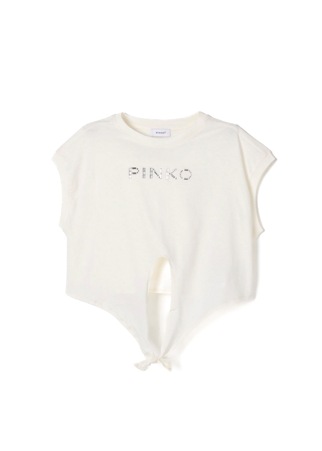 Pinko Kids T-shirt Crop con Borchie Bianco/Argento per Bambine