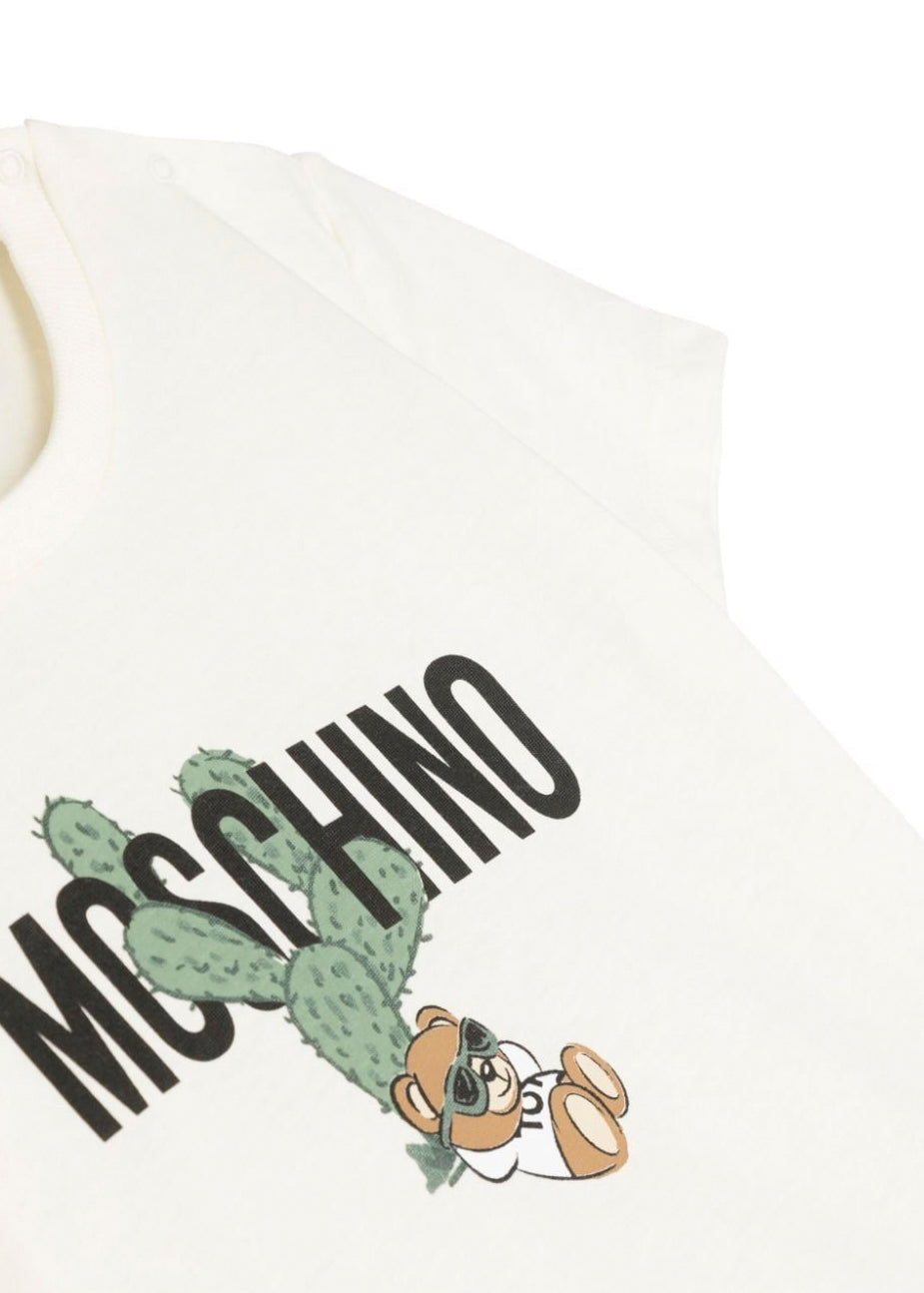Moschino Kids T-shirt Panna con Stampa Teddy Bear per Neonate