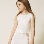 Twinset Kids Top Off-White con Dettagli in Pizzo per Bambine e Neonate