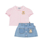 Moschino Kids T-shirt a Quadri con Gonna Denim per Neonate