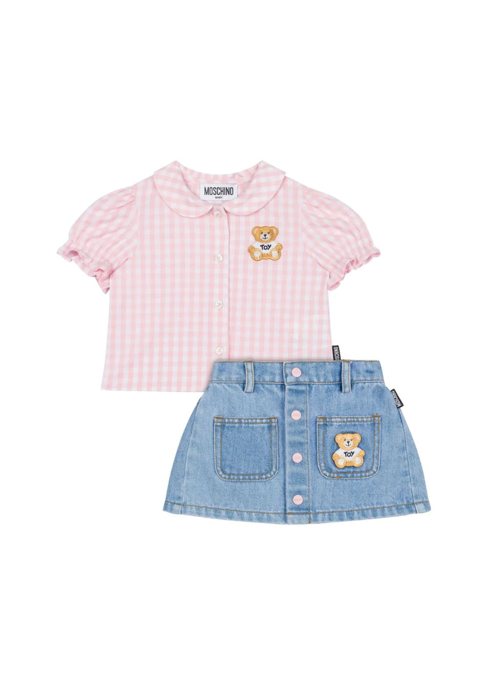 Moschino Kids T-shirt a Quadri con Gonna Denim per Neonate