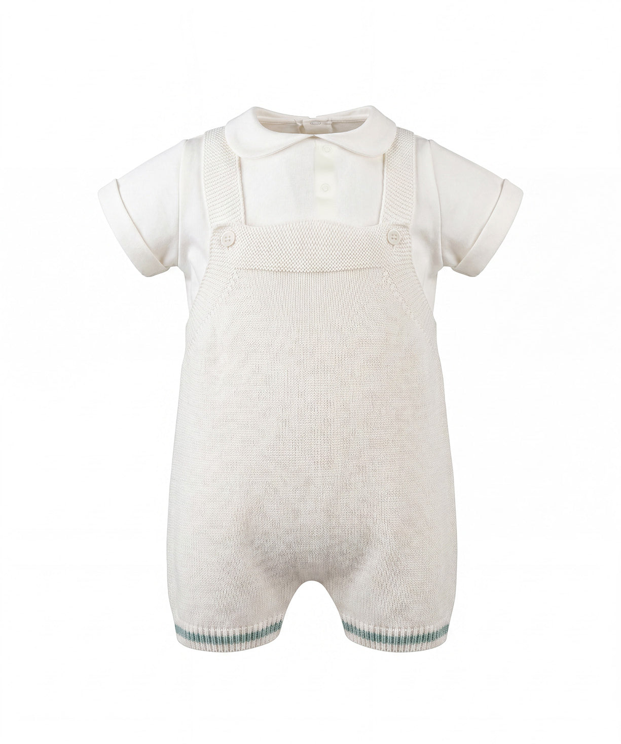 Marlu Kids Salopette Vaniglia e Verde Salvia con Dettagli Orsacchiotto per Neonate
