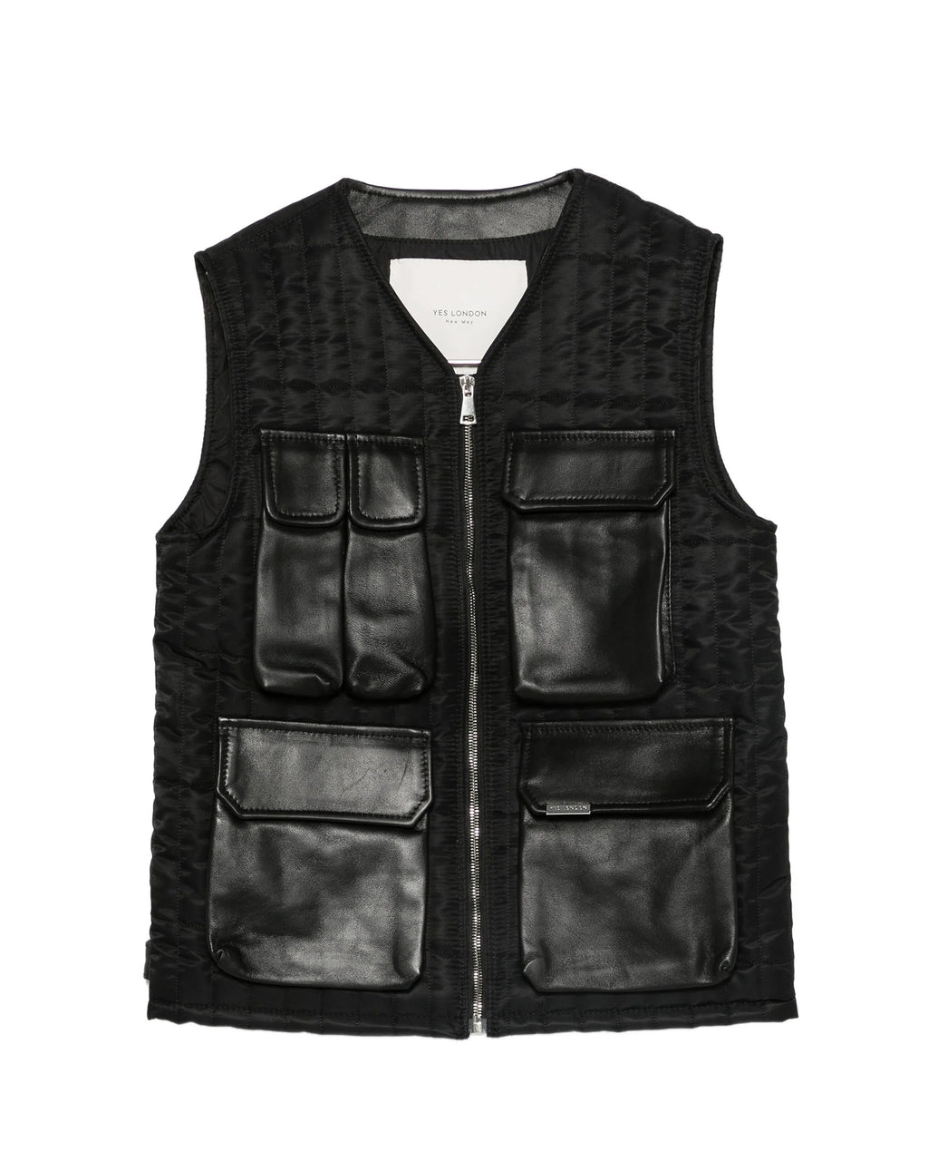 Yes London Kids Gilet Nero  in Nylon e Tasche in Pelle per Bambini