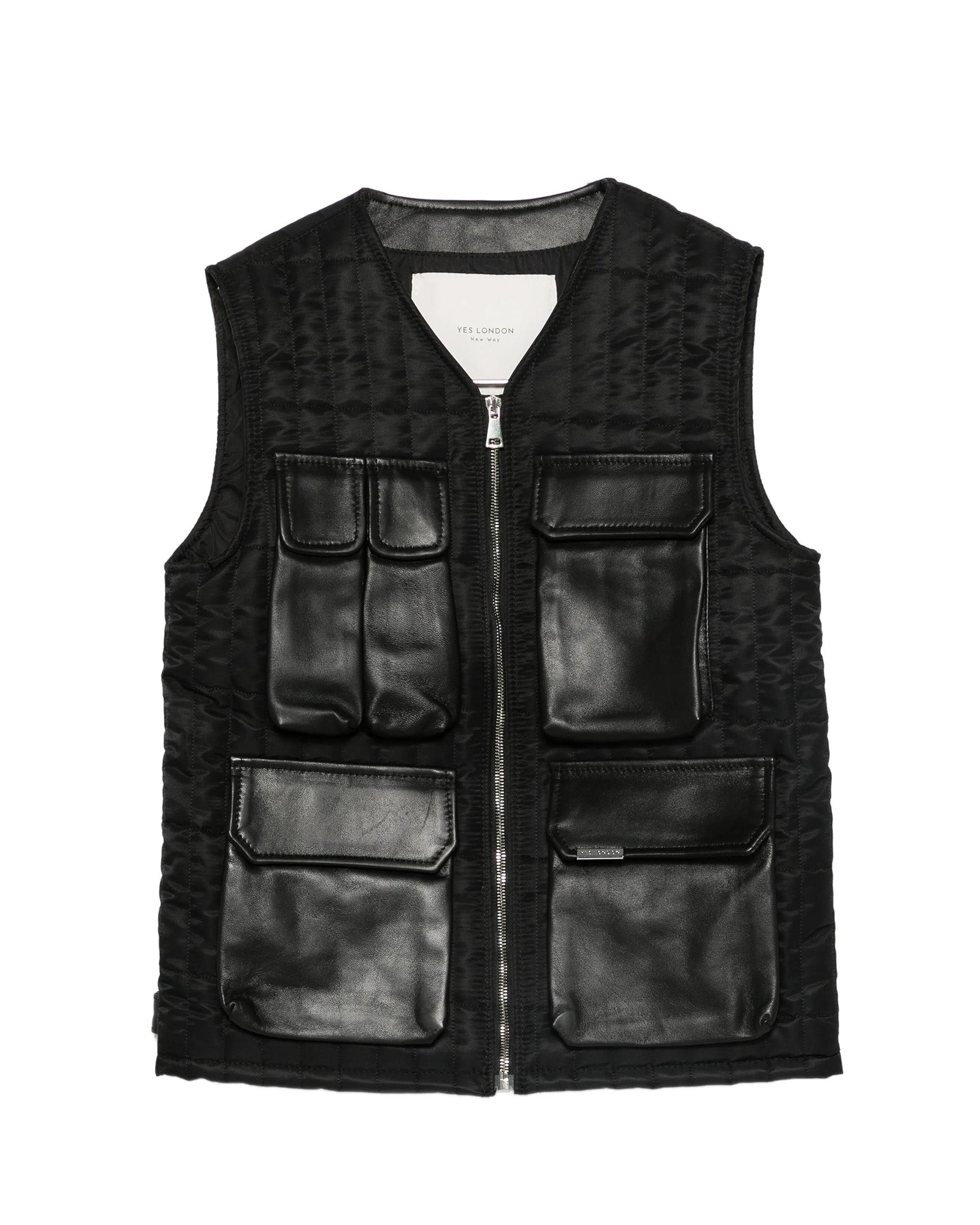 Yes London Kids Gilet Nero  in Nylon e Tasche in Pelle per Bambini