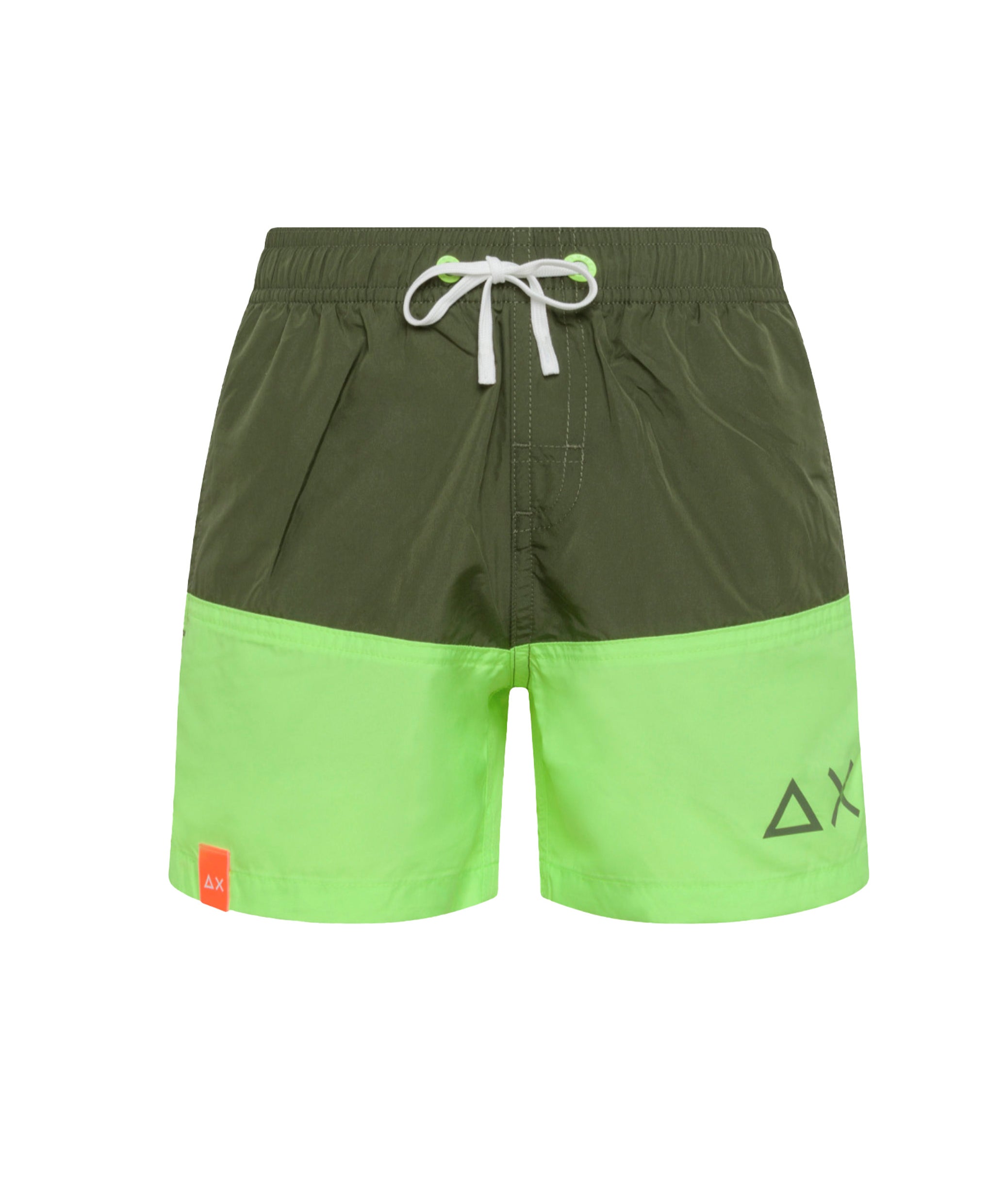 Sun68 Kids Costume Boxer Verde Militare/Fluo per Bambini (FRONTE)