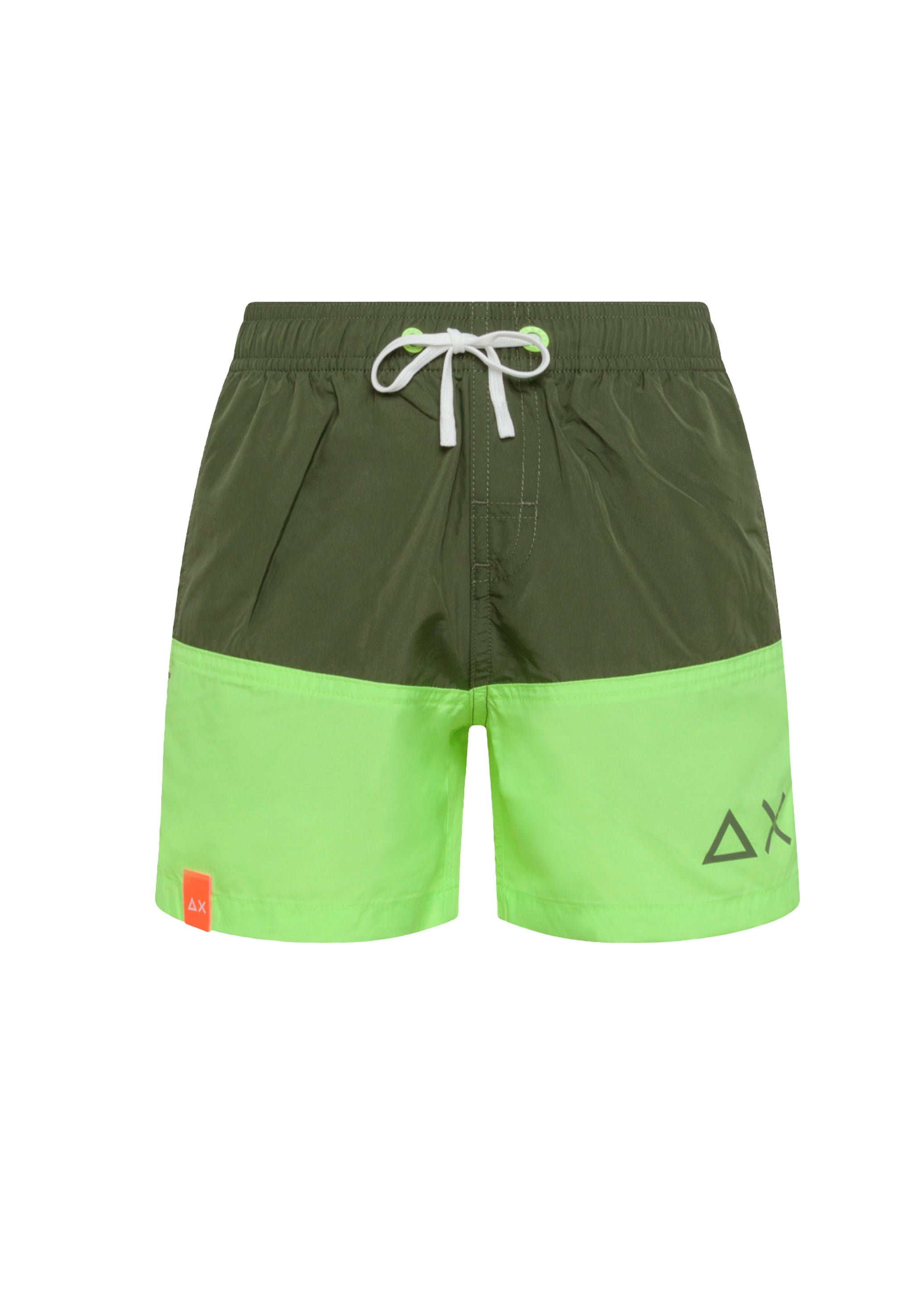 Sun68 Kids Costume Boxer Verde Militare/Fluo per Bambini (FRONTE)