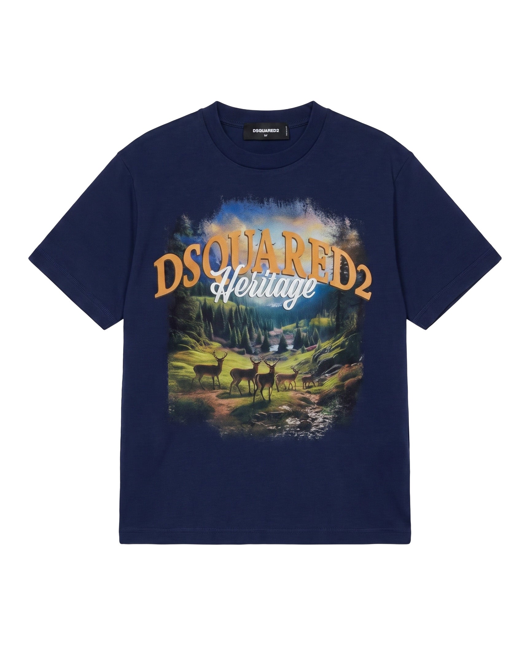 Dsquared2 Kids T-Shirt Blu con Stampa Heritage per Neonati