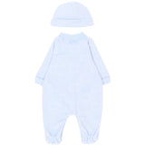 BOSS Kids Set Nascita Azzurro con Tutina in Ciniglia con Orsetti e Cappellino per Neonati