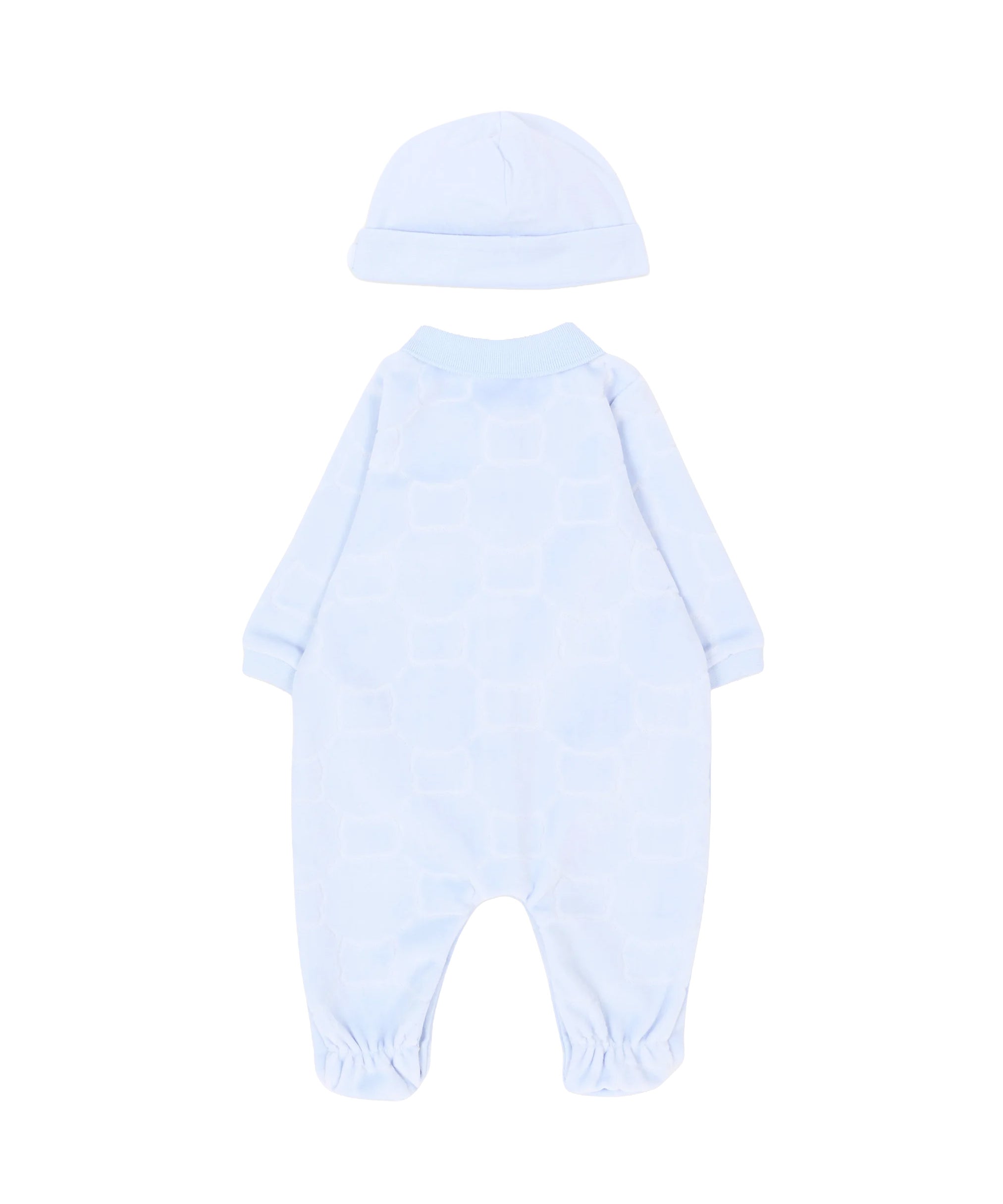 BOSS Kids Set Nascita Azzurro con Tutina in Ciniglia con Orsetti e Cappellino per Neonati