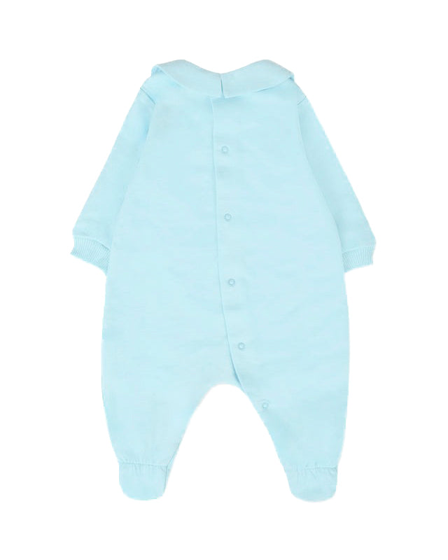 Moschino Kids Tutina con Bavetta e Cappellino Celeste con Logo per Neonati