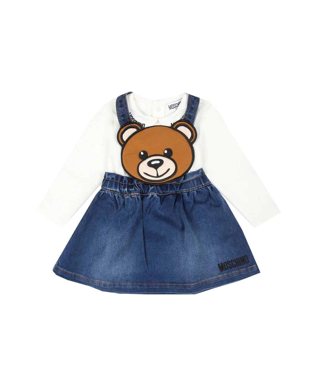 Moschino Kids Salopette con T-shirt Panna Teddy Bear per Neonate