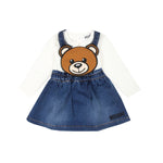 Moschino Kids Salopette con T-shirt Panna Teddy Bear per Neonate