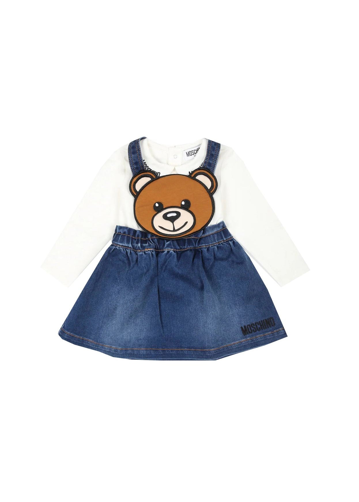 Moschino Kids Salopette con T-shirt Panna Teddy Bear per Neonate