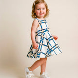 Elisabetta Franchi La Mia Bambina Ivory Dress with Blue Chain Pattern for Newborns