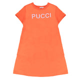 Emilio Pucci Kids Abito Arancione con Applicazioni su Logo per Bambine