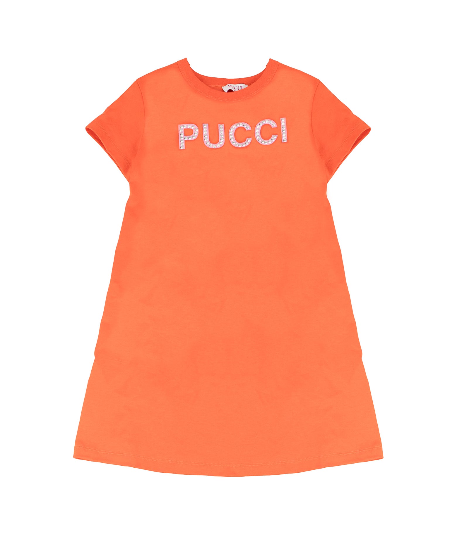 Emilio Pucci Kids Abito Arancione con Applicazioni su Logo per Bambine
