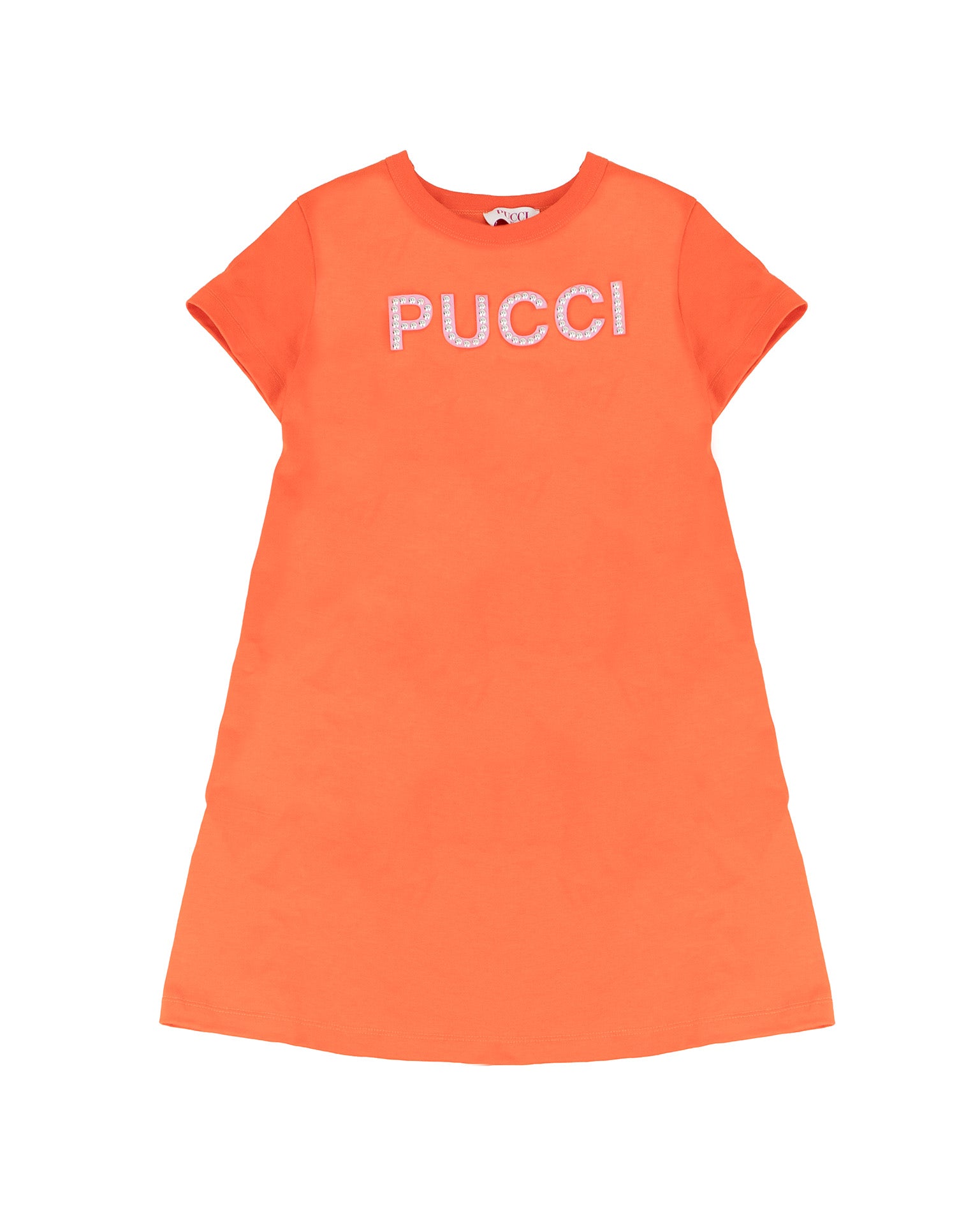 Emilio Pucci Kids Abito Arancione con Applicazioni su Logo per Bambine