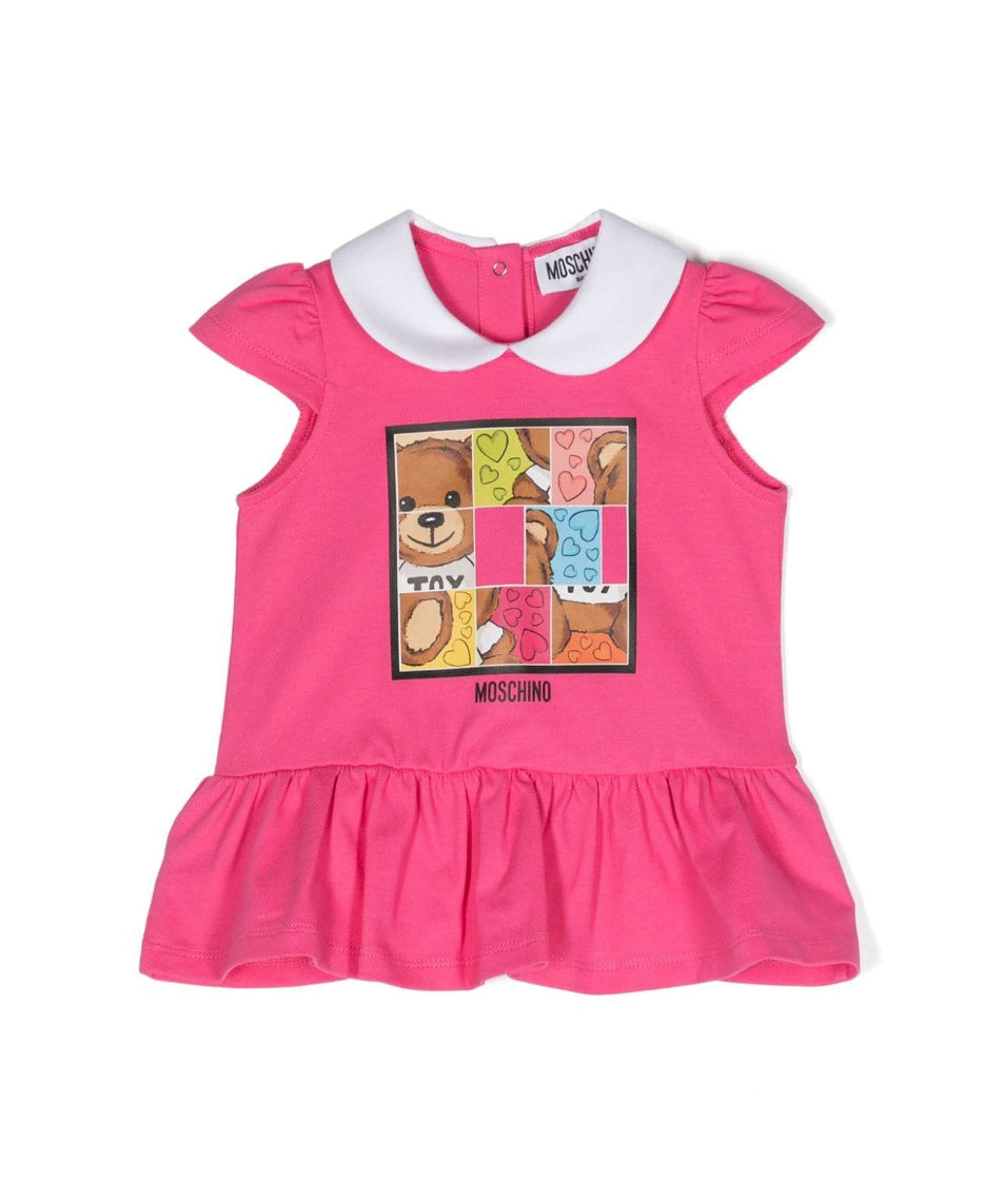 Moschino Kids Abito Smanicato Fucsia con Coulotte per Neonate
