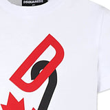 Dsquared2 Kids T-shirt Bianca con Stampa Leaf per Bambini (dettaglio)