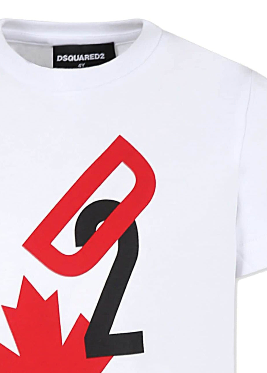 Dsquared2 Kids T-shirt Bianca con Stampa Leaf per Bambini (dettaglio)