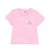 Moschino Kids T-Shirt Rosa con Logo Teddy Bear per Neonati
