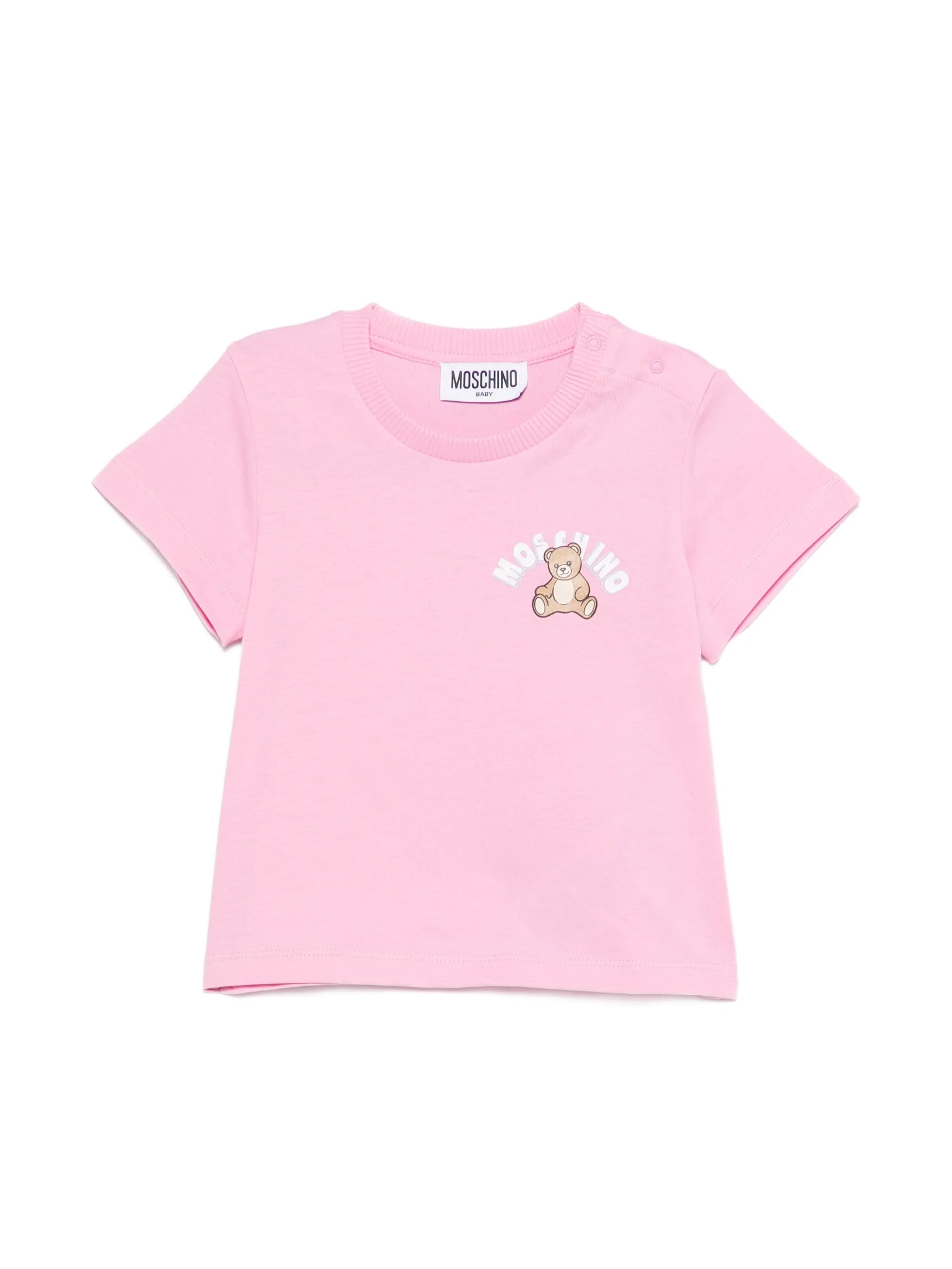 Moschino Kids T-Shirt Rosa con Logo Teddy Bear per Neonati