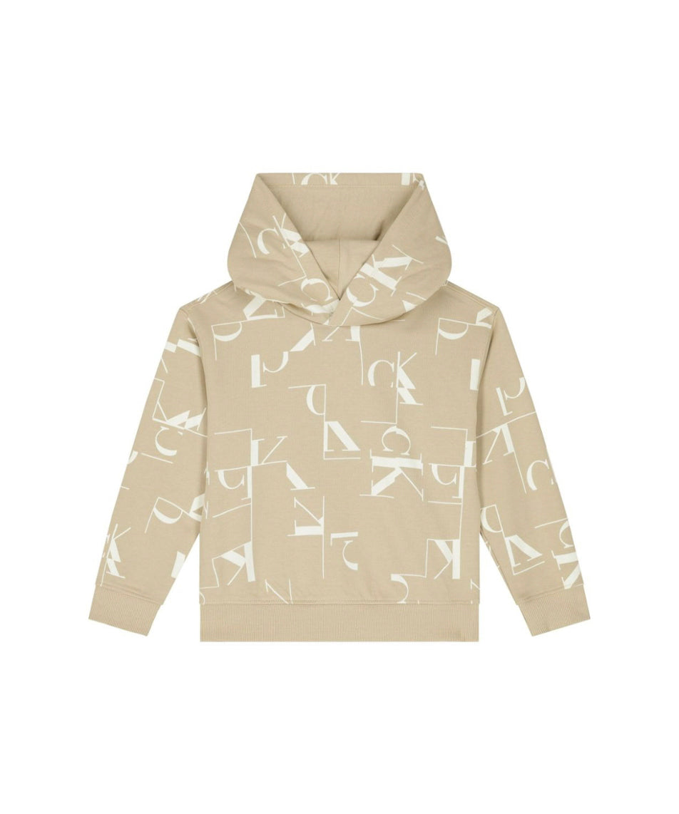 Calvin Klein Kids Felpa Beige con Cappuccio con Logo Monogram per Bambini