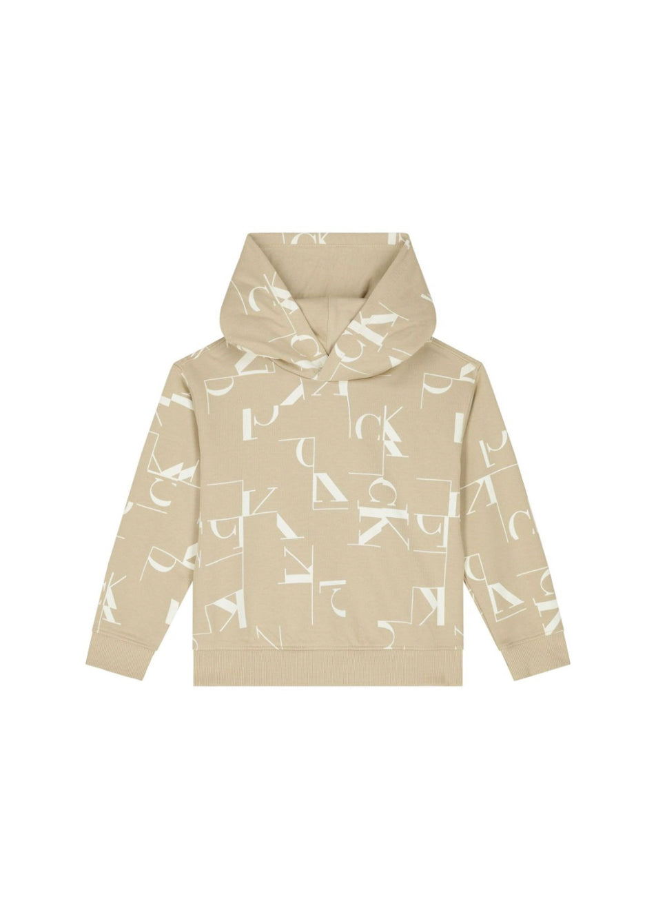 Calvin Klein Kids Felpa Beige con Cappuccio con Logo Monogram per Bambini