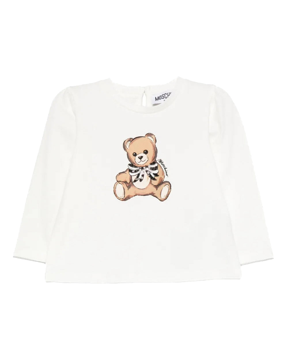 Moschino Kids T-Shirt Manica Lunga Panna con Teddy per Neonate