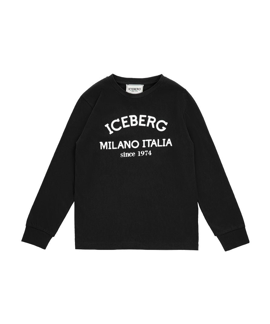 Iceberg Kids T-shirt Maniche Lunghe Nera con Stampa Logo per Bambini