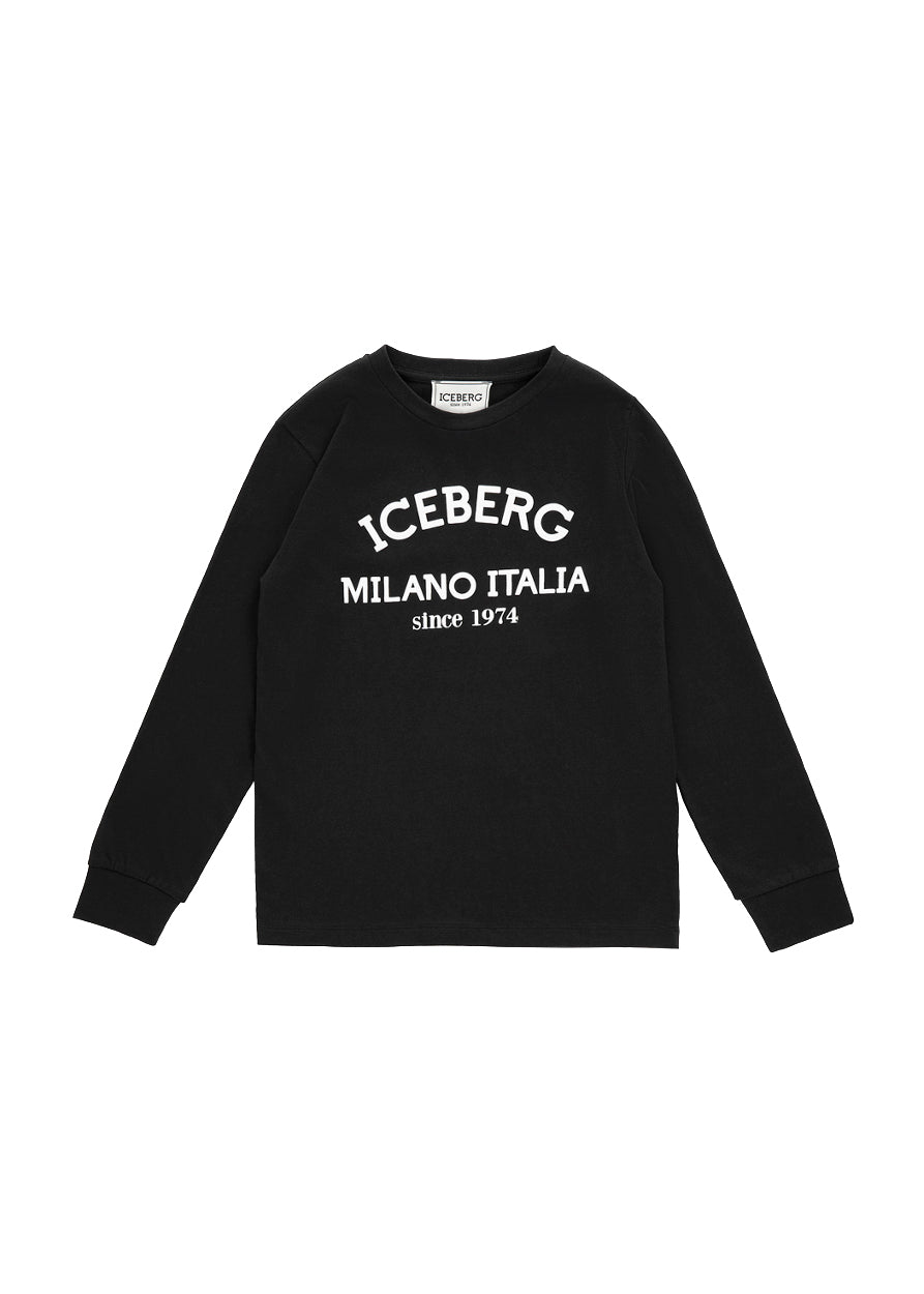 Iceberg Kids T-shirt Maniche Lunghe Nera con Stampa Logo per Bambini