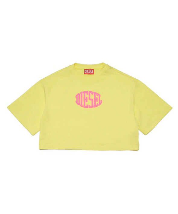 Diesel Kids T-shirt Gialla Cropped con Logo Puffy Print per Bambine