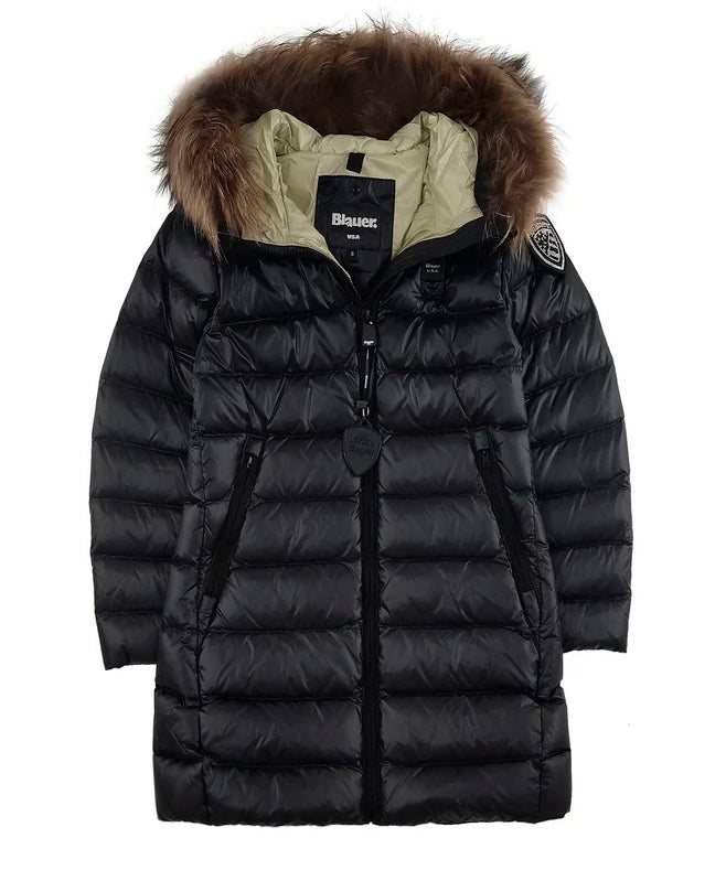 Blauer Kids Giubbino Lungo Nero con Cappuccio in Pelliccia KRISTIN JUNIOR per Bambine