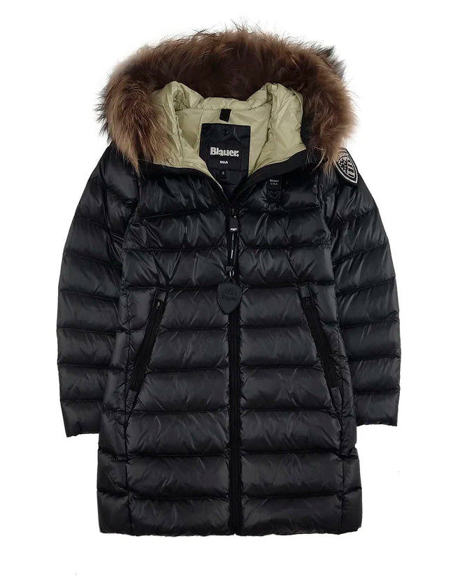Blauer Kids Giubbino Lungo Nero con Cappuccio in Pelliccia KRISTIN JUNIOR per Bambine